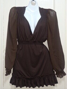 NWT Vertigo Paris Cocoa Brown Mini Dress Long Tunic Top Medium & Large MSRP $160